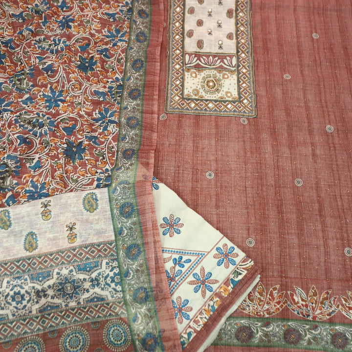 Anokhi Mauve PInk Moti wih Chain Style Zari Digital Printed Yoke Cotton Linen Set