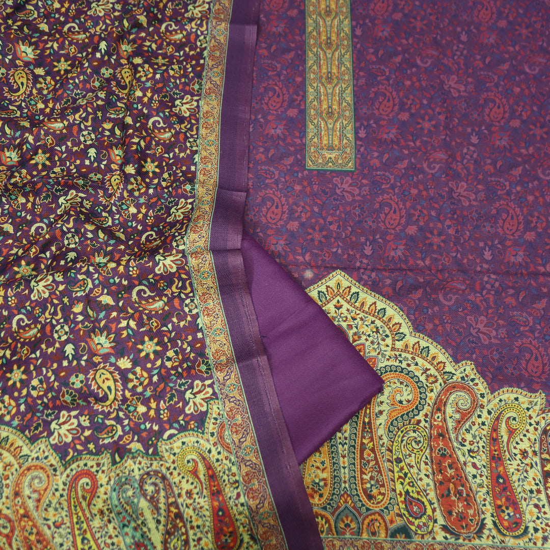 Maharani Vibrant Purple Digital Printed with Paisley Print Hem Semi Pashmina Winter Set