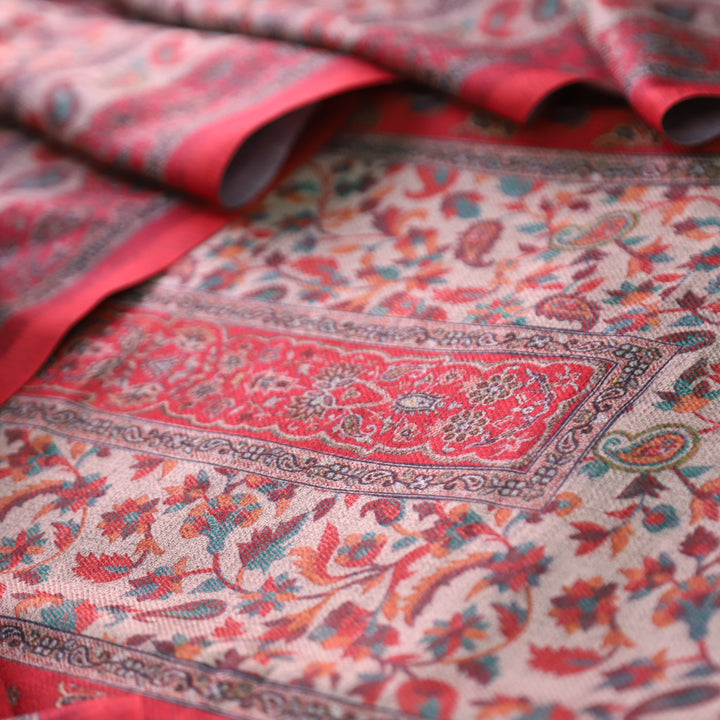 रुद्रा Cherry Red All Over Digital Kanni Printed Semi Pashmina Winter Set