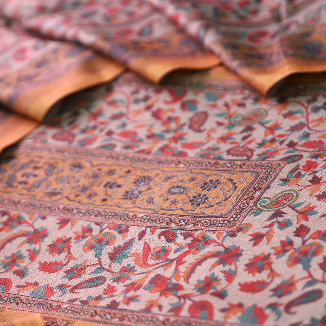 रुद्रा Canary Yellow All Over Digital Kanni Printed Semi Pashmina Winter Set