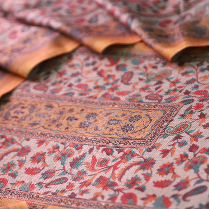 रुद्रा Canary Yellow All Over Digital Kanni Printed Semi Pashmina Winter Set