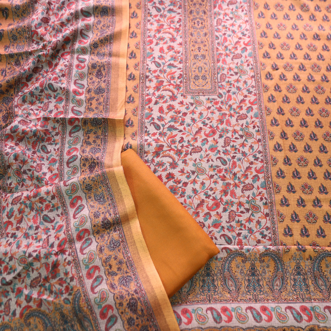 रुद्रा Canary Yellow All Over Digital Kanni Printed Semi Pashmina Winter Set