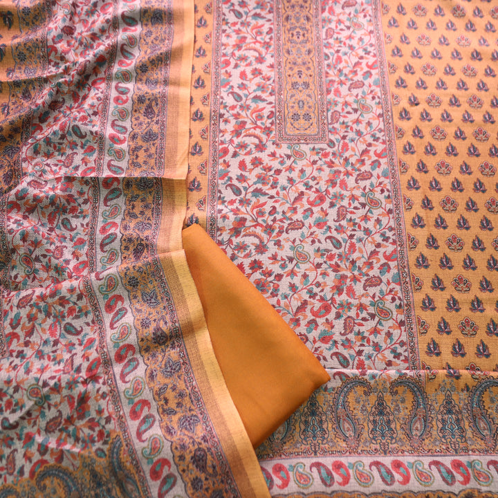 रुद्रा Canary Yellow All Over Digital Kanni Printed Semi Pashmina Winter Set