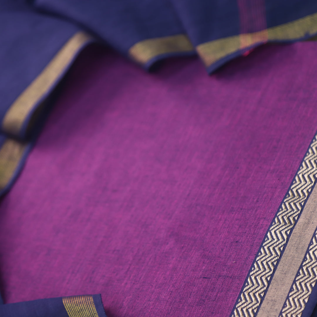 Sanskruti Plum Purple with Blue Dupatta South Cotton Mangalgiri Hem Suit Set