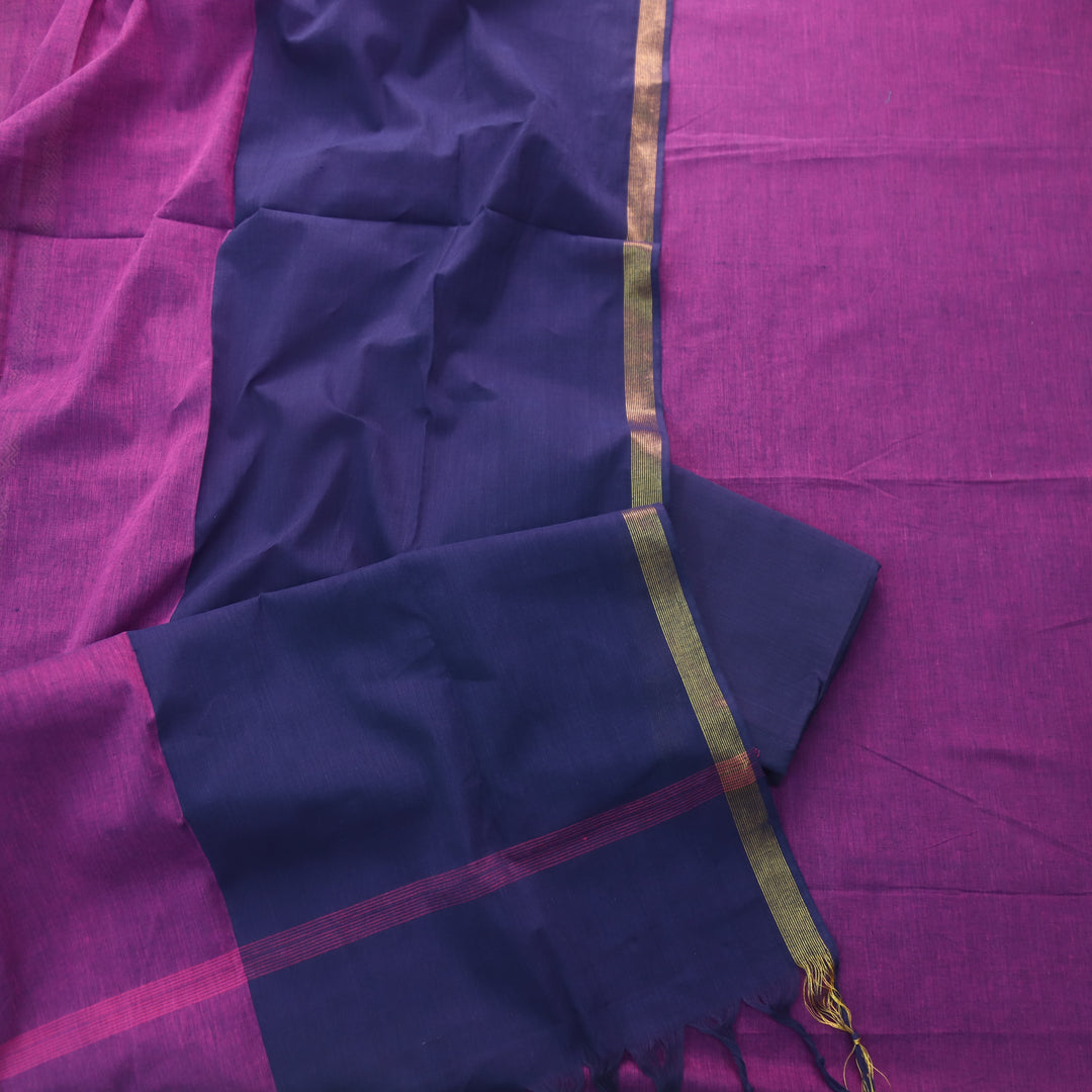 Sanskruti Plum Purple with Blue Dupatta South Cotton Mangalgiri Hem Suit Set