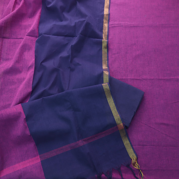 Sanskruti Plum Purple with Blue Dupatta South Cotton Mangalgiri Hem Suit Set