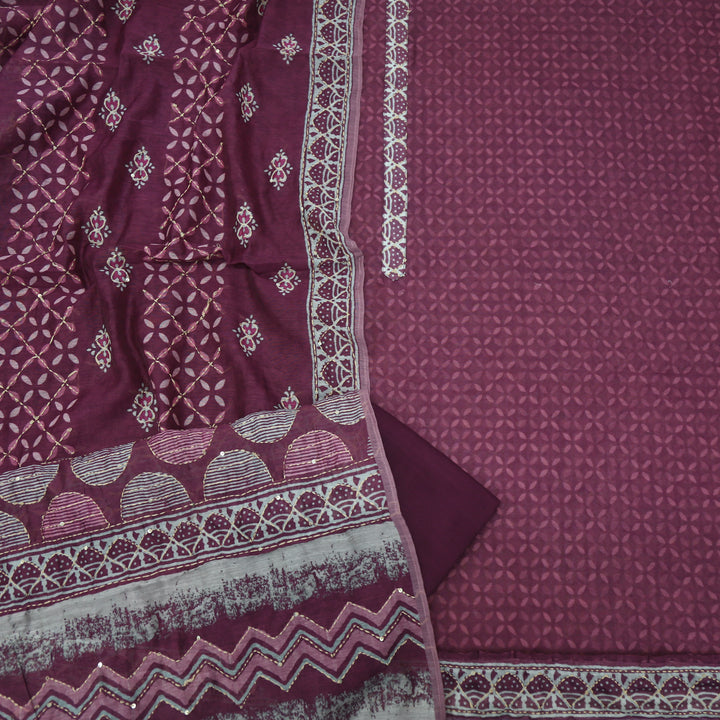 Kohinoor Grape Purple Chanderi Top with Madhubani Kantha Dupatta Set