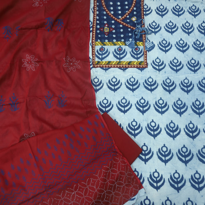 Nazara Indigo Blue Kutch Mirror Work Angrakha Dabu Printed Cotton Suit Set-D2