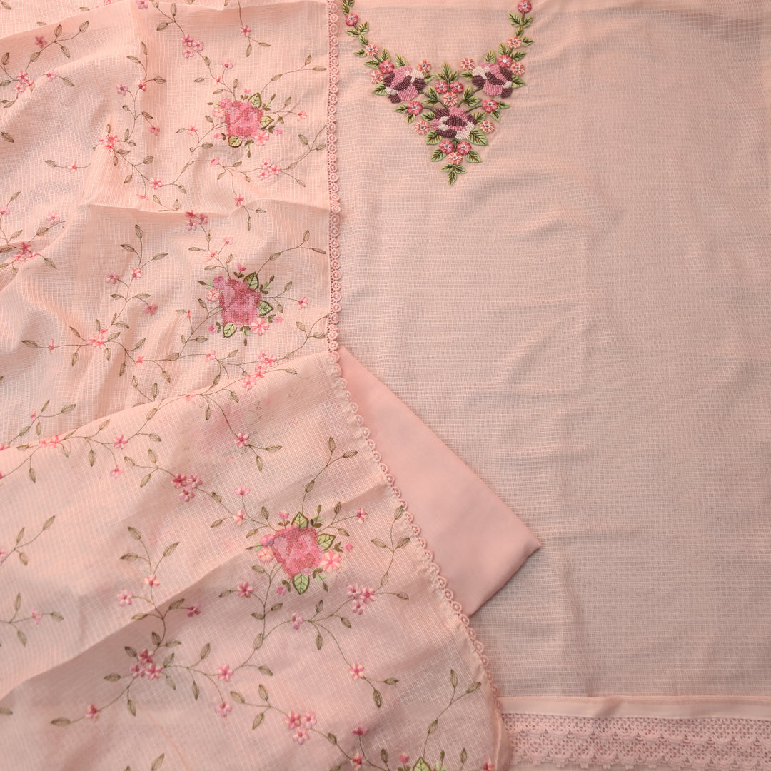 Noor Salmon Peach Thread Embriodered with Moti Work Kota Doriya Suit Set