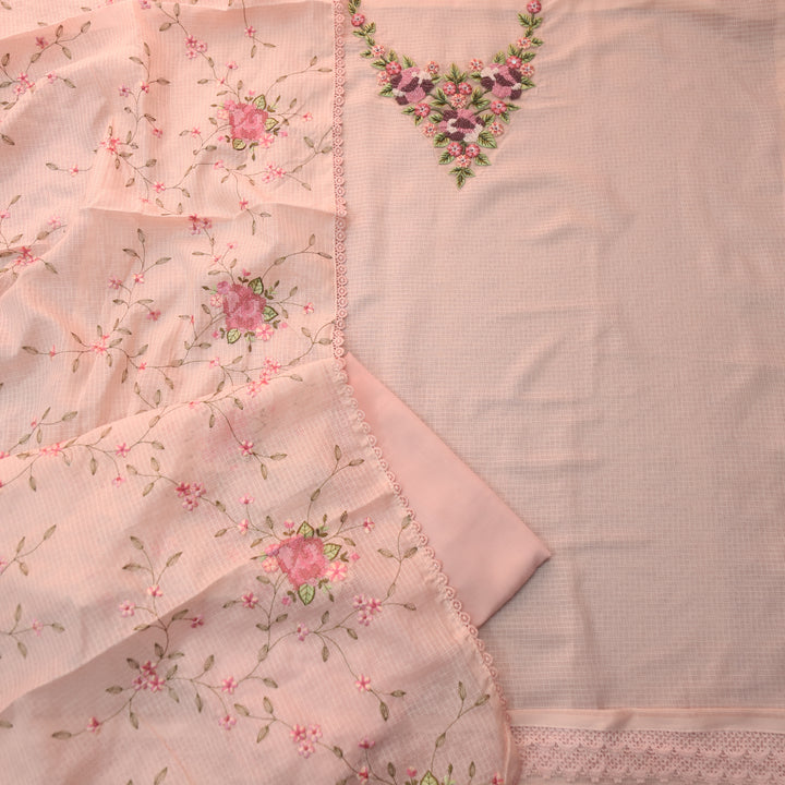 Noor Salmon Peach Thread Embriodered with Moti Work Kota Doriya Suit Set