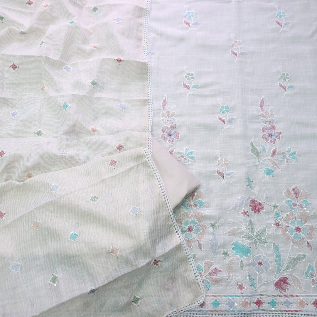Zulfa Beige with Floral Thread Embriodery Tissue Chanderi Suit Set