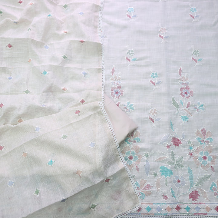 Zulfa Beige with Floral Thread Embriodery Tissue Chanderi Suit Set