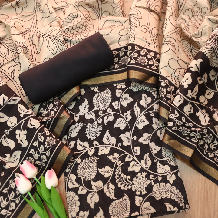 Yashfa MIdnight Black All Over Kalamkari Printed Maheswari Chanderi Set