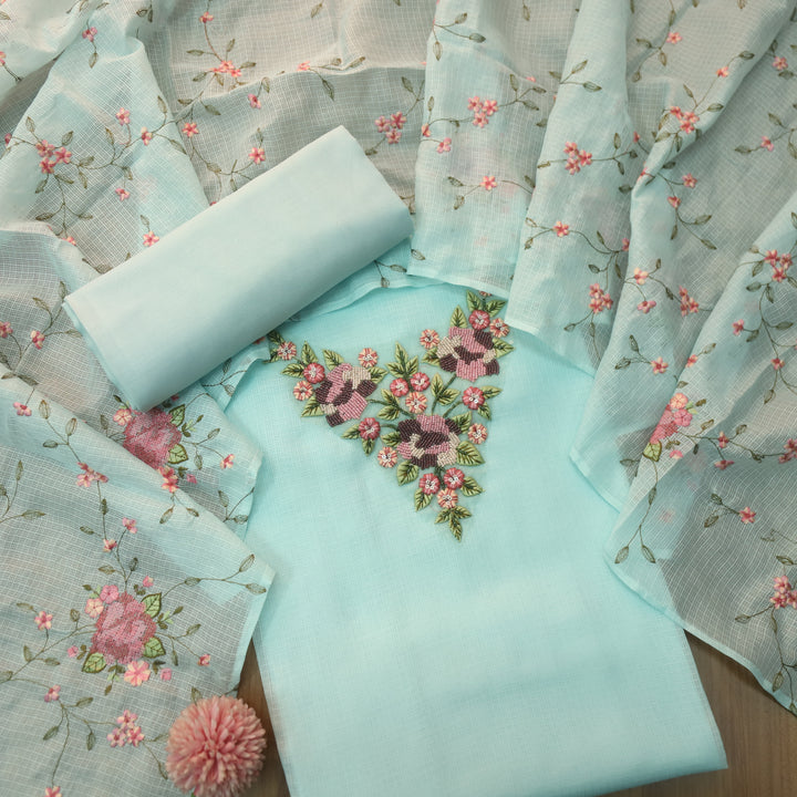 Noor Sea Form Blue Thread Embriodered with Moti Work Kota Doriya Suit Set