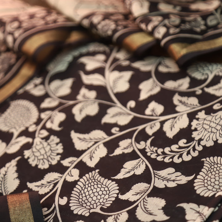 Yashfa MIdnight Black All Over Kalamkari Printed Maheswari Chanderi Set