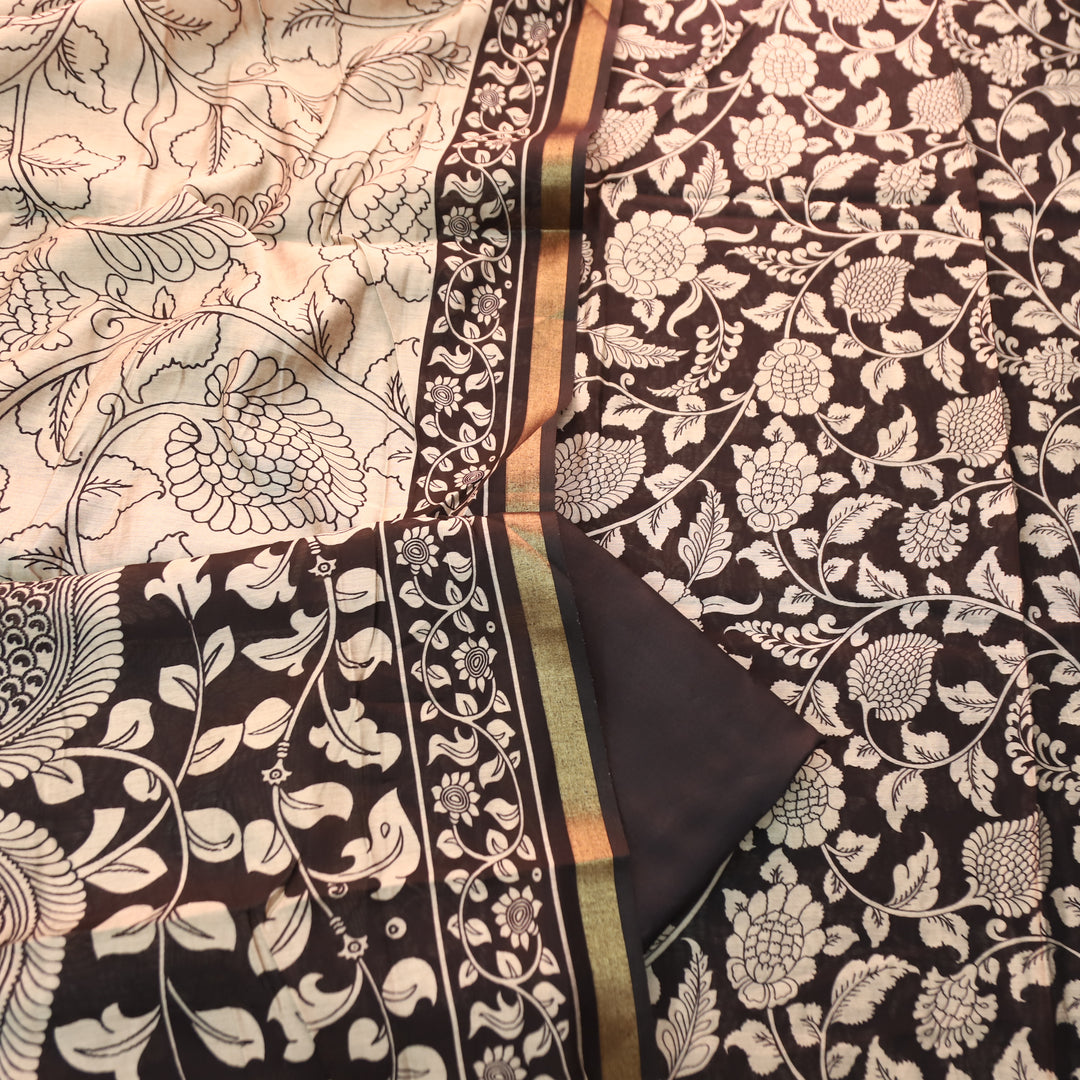 Yashfa MIdnight Black All Over Kalamkari Printed Maheswari Chanderi Set