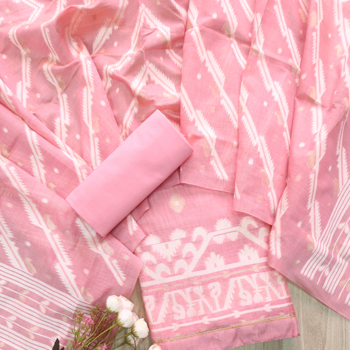 Jannat Rose Pink Authentic Jamdani Top and Jamdani Dupatta