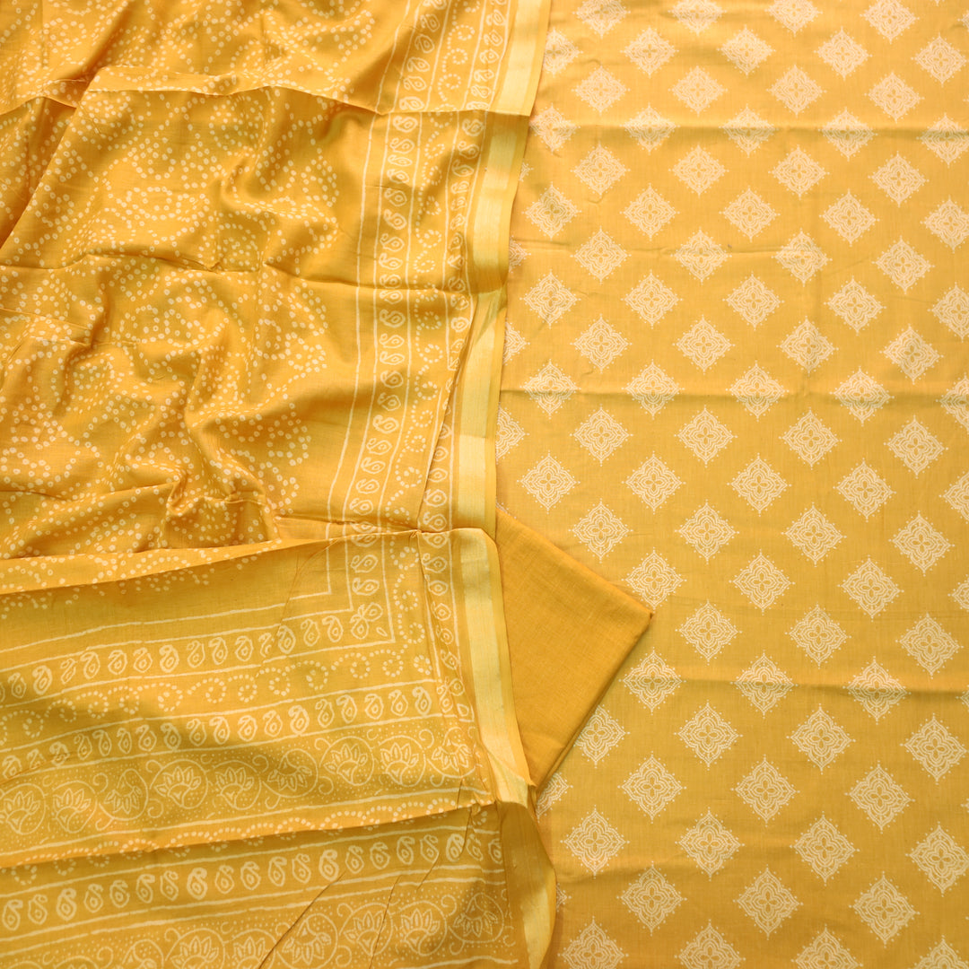 Ruhani Mustard Yellow Printed with Mangalgiri Hem Jam Cotton Top Suit Set D3