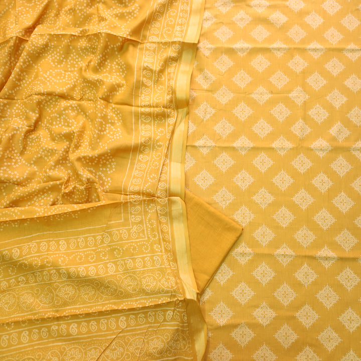 Ruhani Mustard Yellow Printed with Mangalgiri Hem Jam Cotton Top Suit Set D3