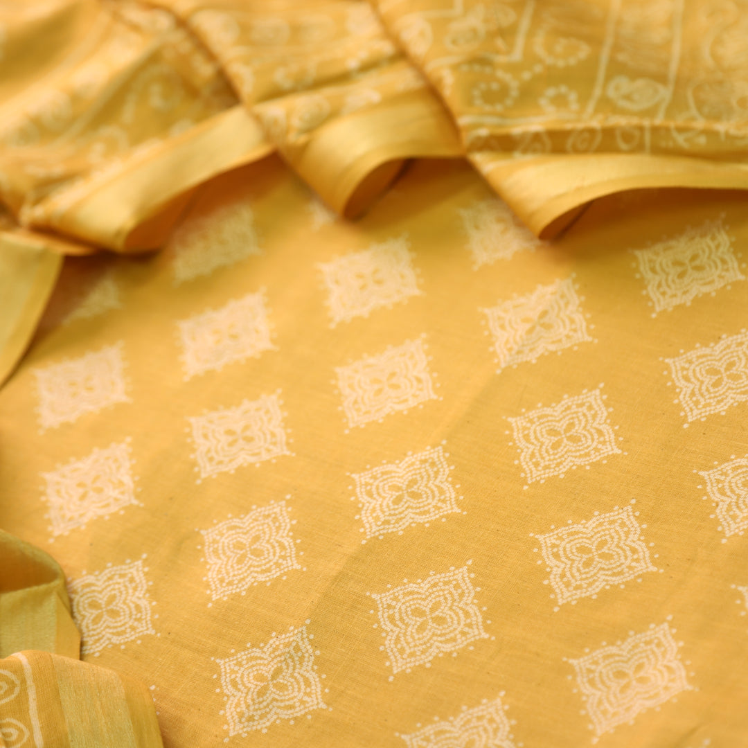 Ruhani Mustard Yellow Printed with Mangalgiri Hem Jam Cotton Top Suit Set D3