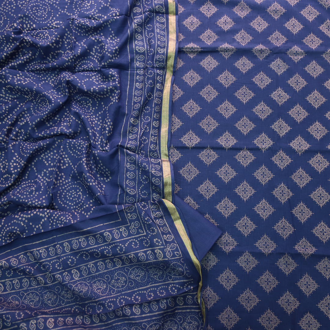 Ruhani Midnight Blue Printed with Mangalgiri Hem Jam Cotton Top Suit Set D3