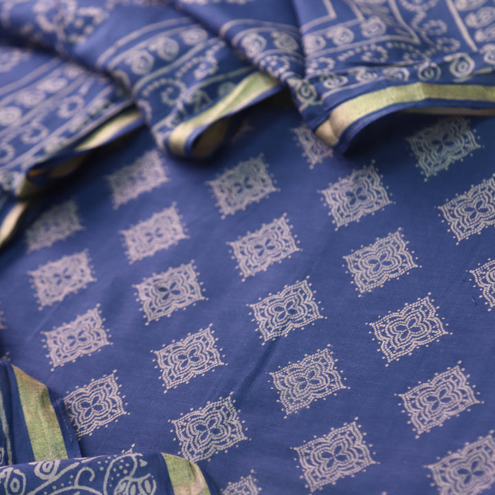 Ruhani Midnight Blue Printed with Mangalgiri Hem Jam Cotton Top Suit Set D3