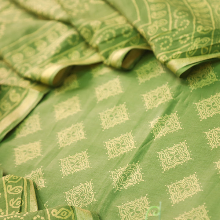 Ruhani Pine Green Printed with Mangalgiri Hem Jam Cotton Top Suit Set D3