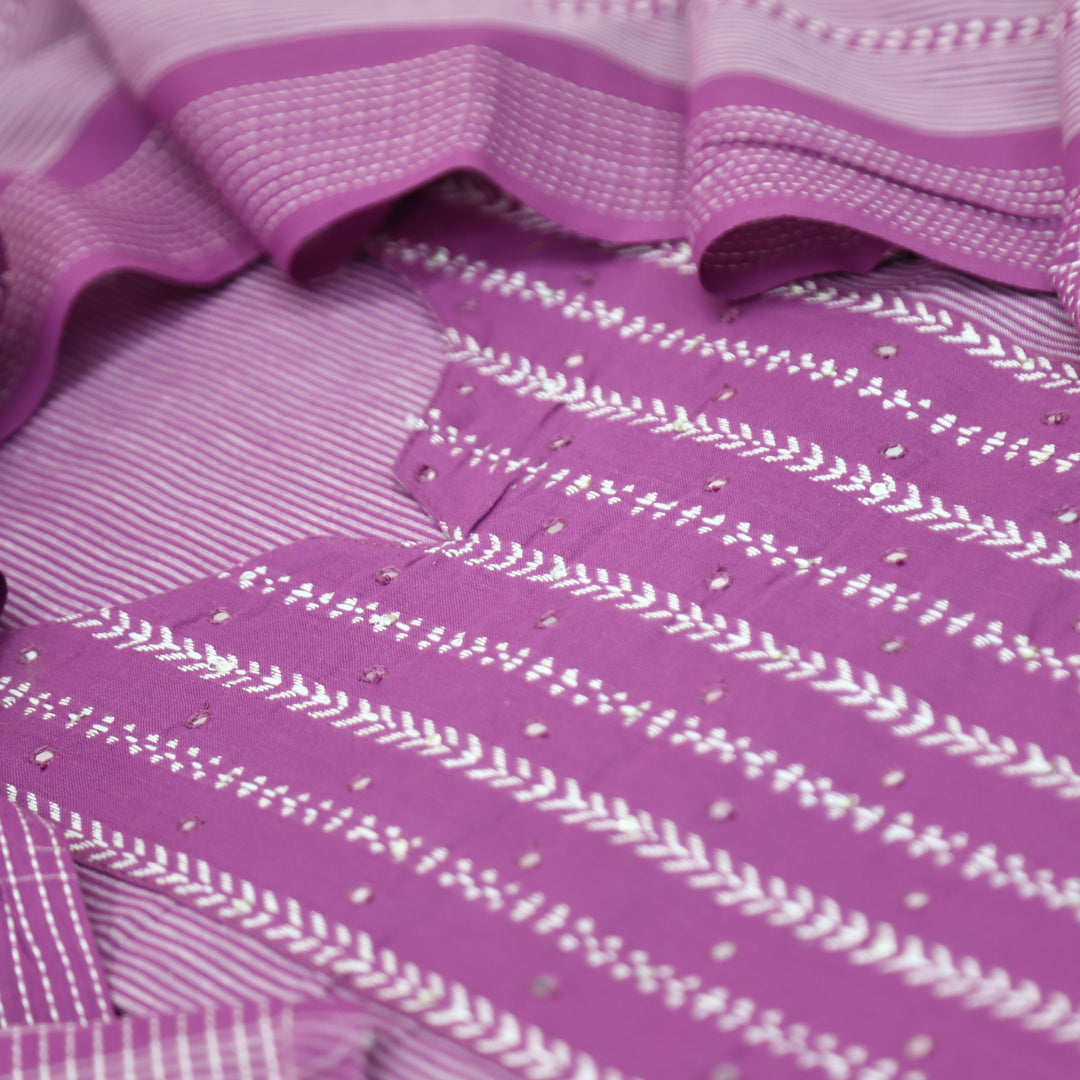 Amara Orchid Purple Patra with All Over Thread Weaved Handloom Cotton Set