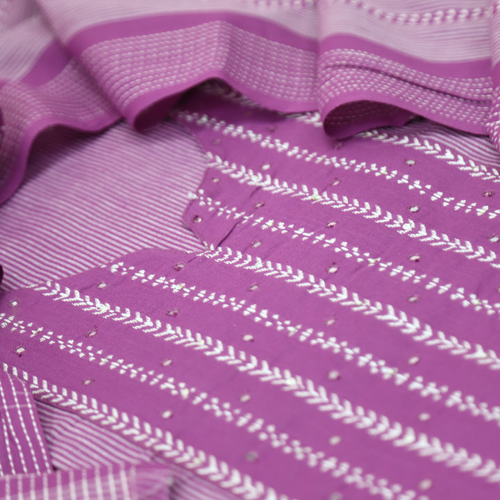 Amara Orchid Purple Patra with All Over Thread Weaved Handloom Cotton Set