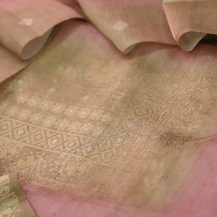 Paaki Flamingo Pink All Over Zari Weaved Work Chanderi Suit Set