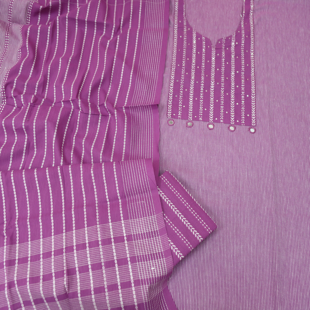 Amara Orchid Purple Patra with All Over Thread Weaved Handloom Cotton Set