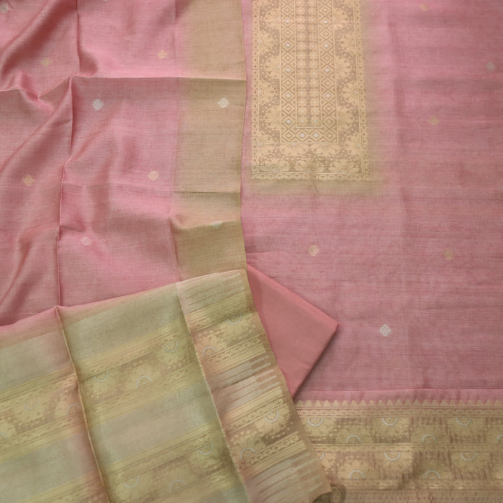 Paaki Flamingo Pink All Over Zari Weaved Work Chanderi Suit Set