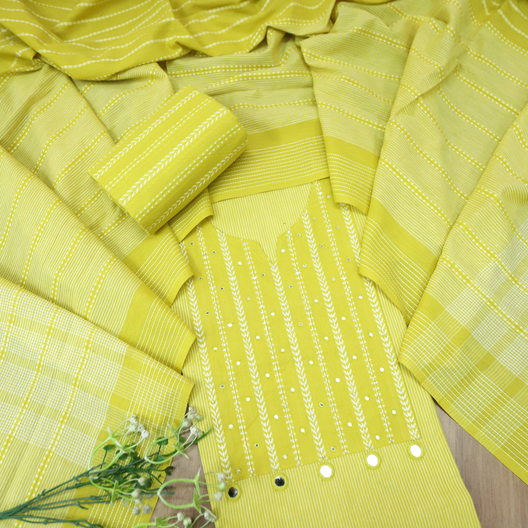 Amara Corn Yellow Patra with All Over Thread Weaved Handloom Cotton Set