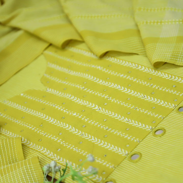 Amara Corn Yellow Patra with All Over Thread Weaved Handloom Cotton Set