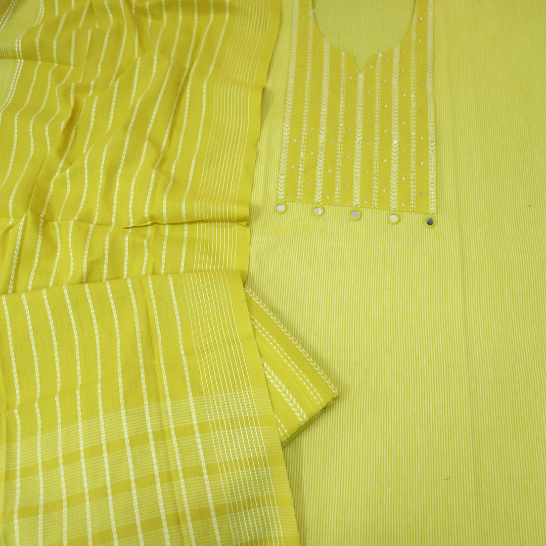 Amara Corn Yellow Patra with All Over Thread Weaved Handloom Cotton Set