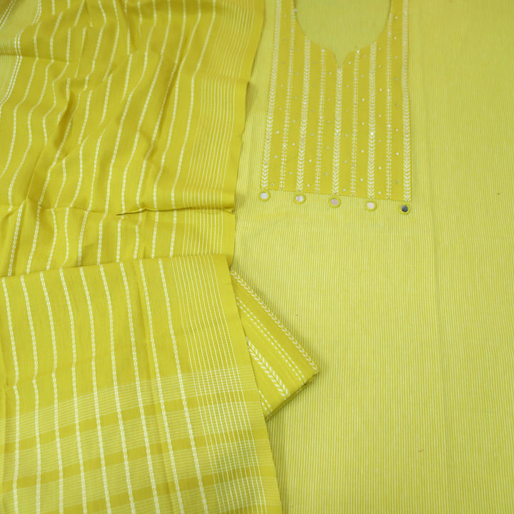 Amara Corn Yellow Patra with All Over Thread Weaved Handloom Cotton Set