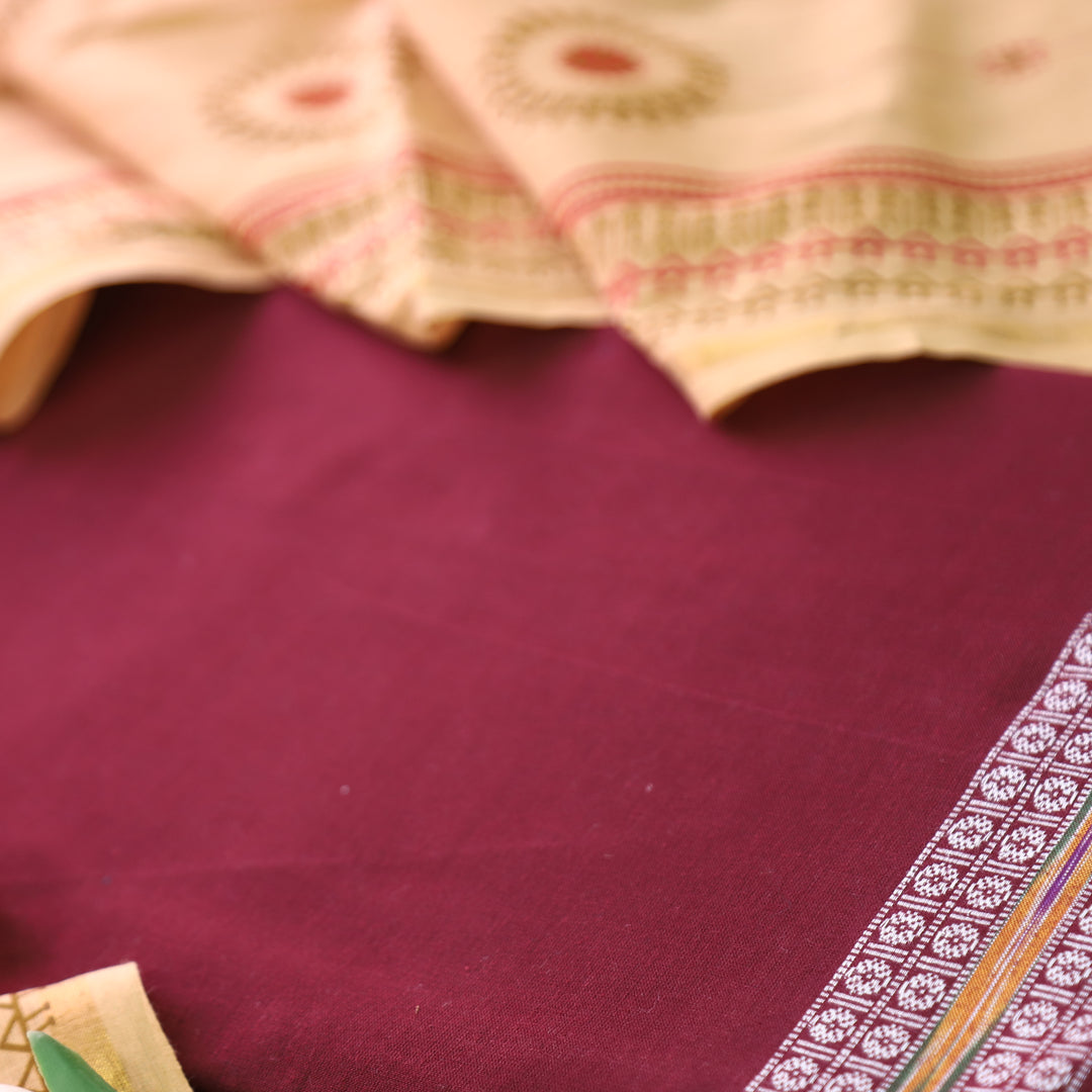 Subhranti Maroon Red Mangalgiri Hem Top with Warli Printed South Cotton Set