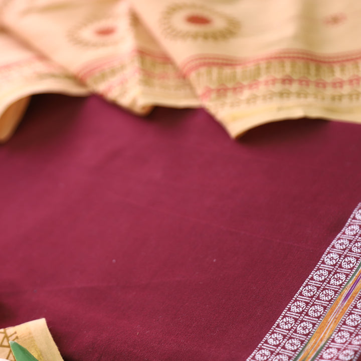 Subhranti Maroon Red Mangalgiri Hem Top with Warli Printed South Cotton Set