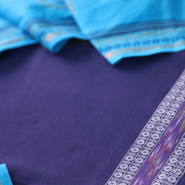 Subhranti Denim Blue Mangalgiri Hem Top with Warli Printed South Cotton Set