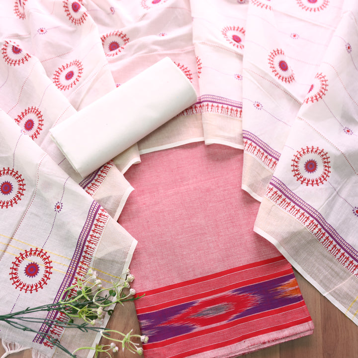 Subhranti Rosy Red Mangalgiri Hem Top with Warli Printed South Cotton Set