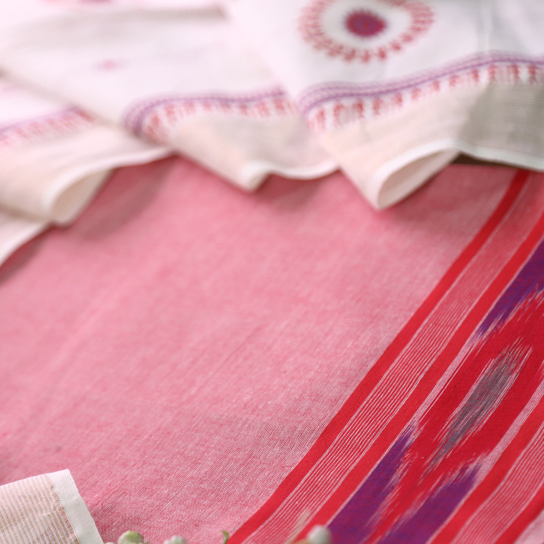 Subhranti Rosy Red Mangalgiri Hem Top with Warli Printed South Cotton Set