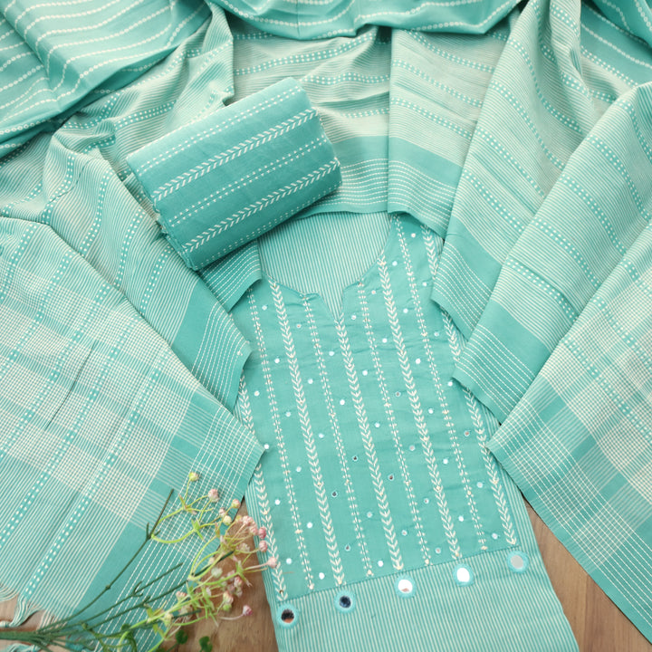 Amara Sea Form Aqua Patra with All Over Thread Weaved Handloom Cotton Suit Set