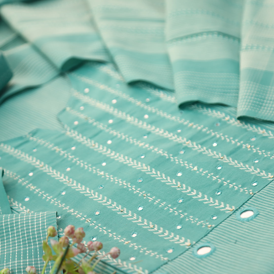 Amara Sea Form Aqua Patra with All Over Thread Weaved Handloom Cotton Suit Set