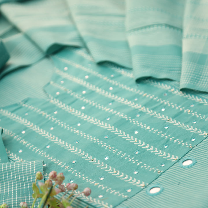 Amara Sea Form Aqua Patra with All Over Thread Weaved Handloom Cotton Suit Set