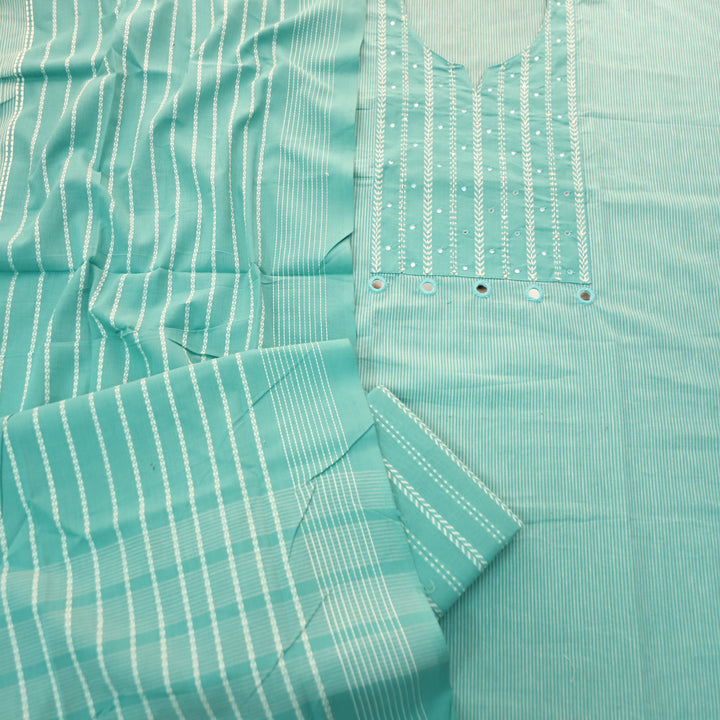 Amara Sea Form Aqua Patra with All Over Thread Weaved Handloom Cotton Suit Set
