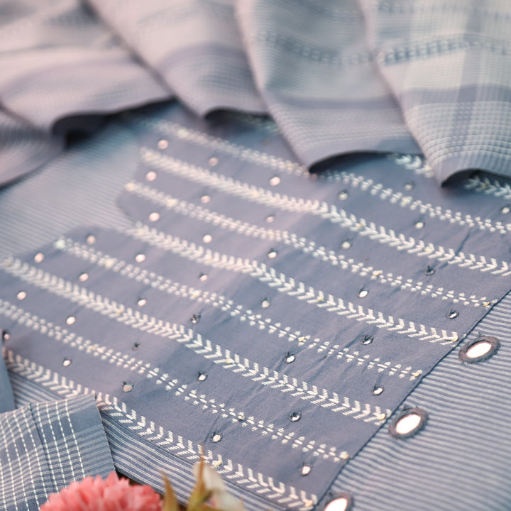 Amara Slate Grey Patra with All Over Thread Weaved Handloom Cotton Set