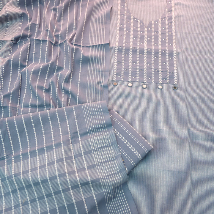 Amara Slate Grey Patra with All Over Thread Weaved Handloom Cotton Set