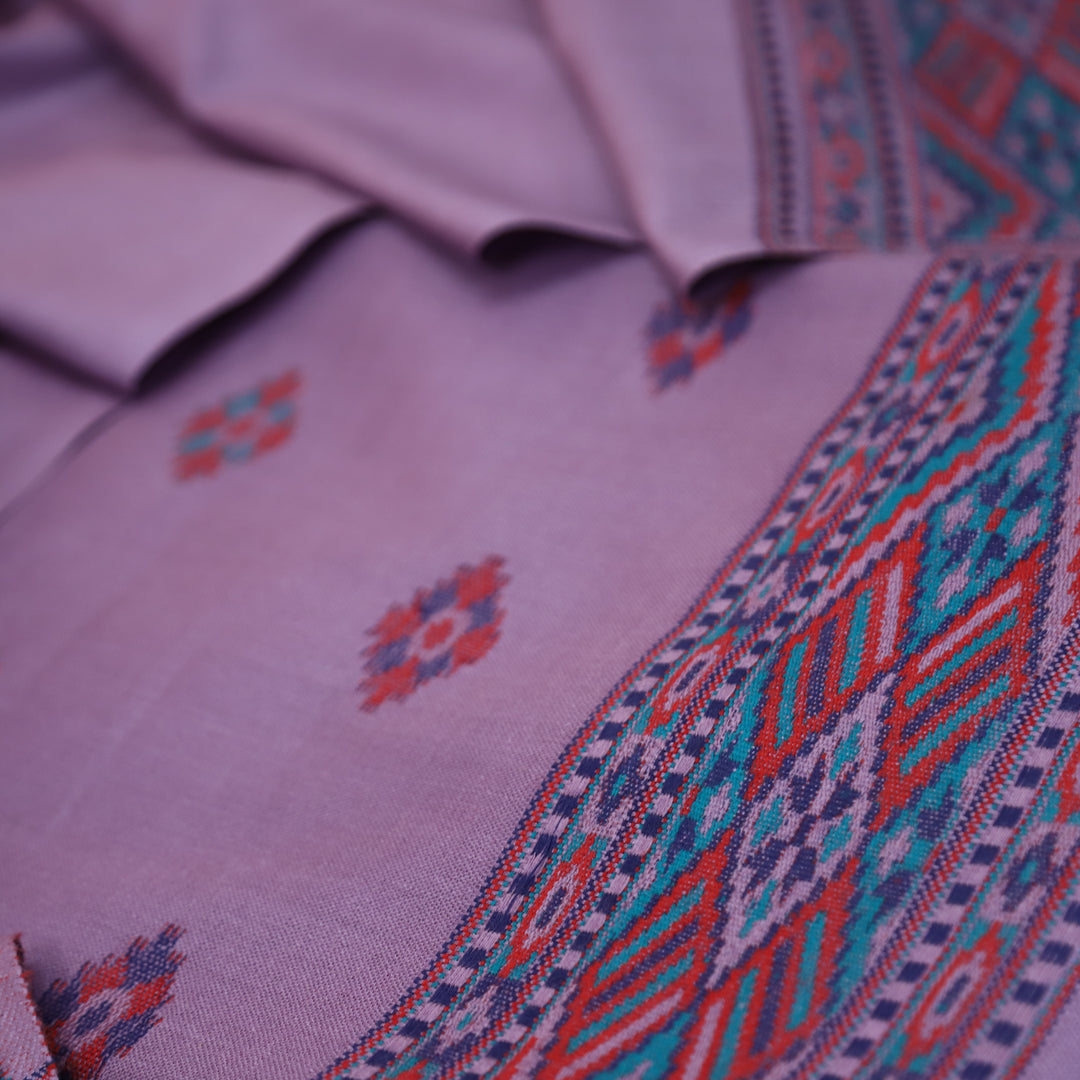 बेगमजान Soft Lavender  All Over Kullu Weaved Hem Semi Pashmina Winter Set