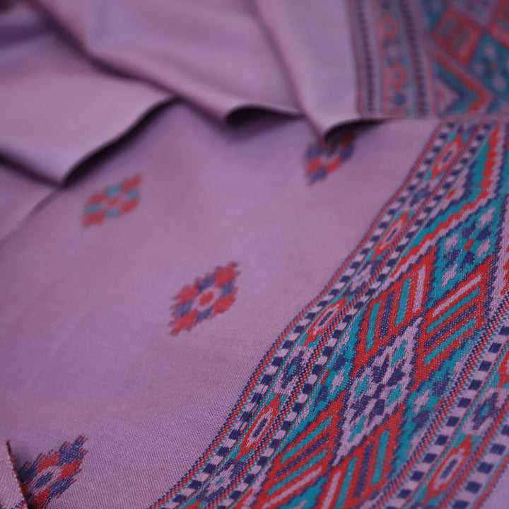 बेगमजान Soft Lavender  All Over Kullu Weaved Hem Semi Pashmina Winter Set