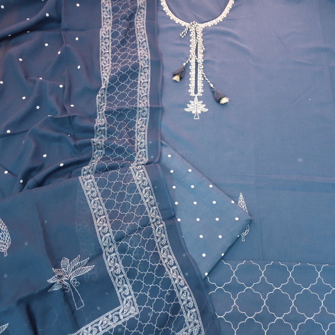 Rimjhim Navy Blue Thread Embroidered with Knot Work Cotton Suit Set